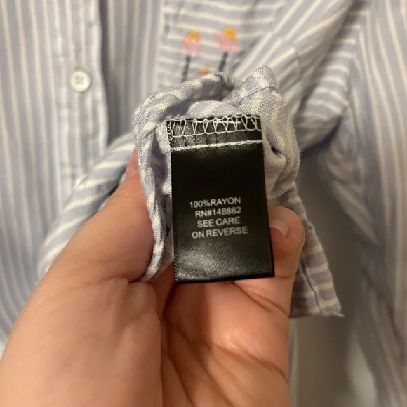 Torrid Lizzie Rayon Twill Embroidered Striped Button Up Long Sleeve Shirt M/L - Picture 9 of 11